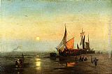 Herman Herzog Canvas Paintings - Moonlit Fishing Scene